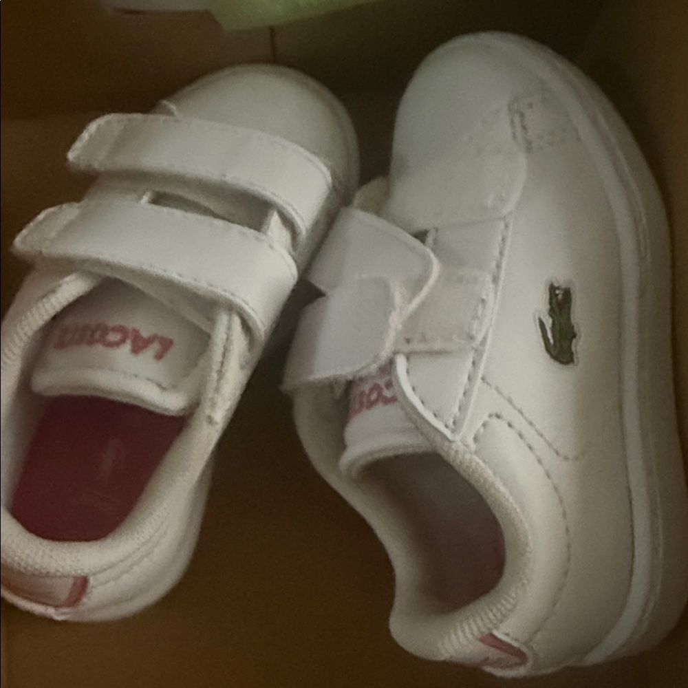 Lacoste White Kids' Velcro Sneakers with Pink Lining